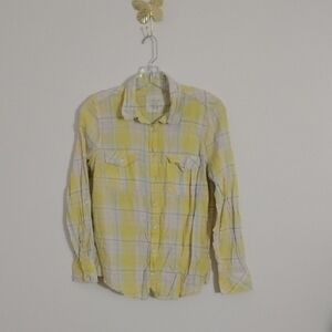 Sonoma Yellow Plaid Button Front Collar  Shirt Size M Cotton Blend